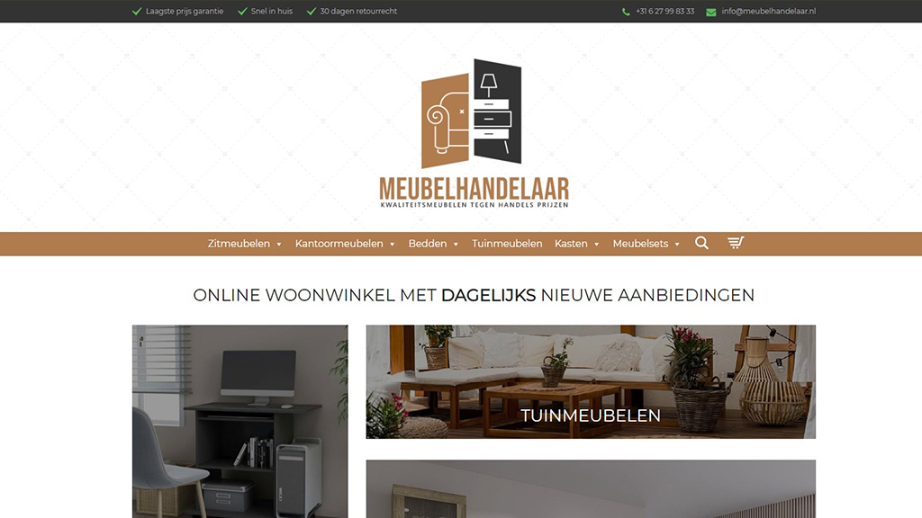 een website ontwerp voor een meubelzaak.